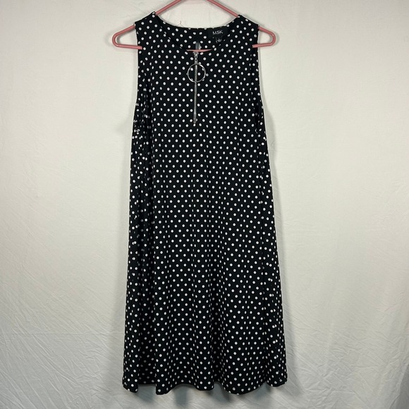 MSK Dresses & Skirts - MSK Shift Dress Womens Large Black Polka Dot Ring Zipper Sleeveless A-Line